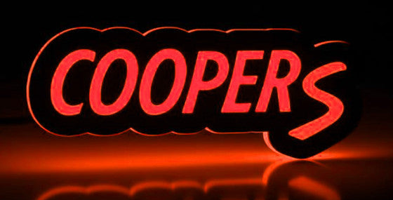 Mini Cooper S Type 2 LED grille badge illuminated at night