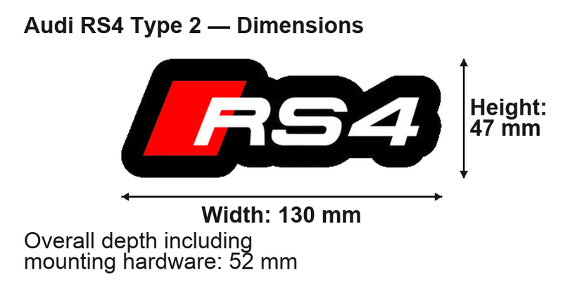 Audi RS4 Type 2 dimensions: width 130 mm, height 47 mm, overall depth including mounting hardware 52 mm