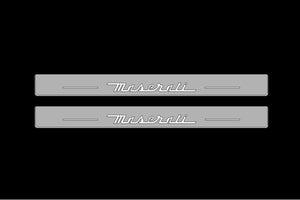 Illuminated LED Door Sill Tread Plates Maserati Ghibli III 2013+ With Maserati Logo Maserati Led Door Sills opdesign