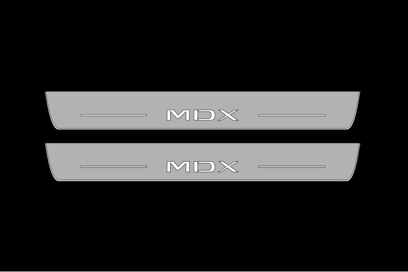 Illuminated LED Door Sill Tread Plates Acura MDX IV 2021+ With MDX Logo Acura Led Door Sills opdesign