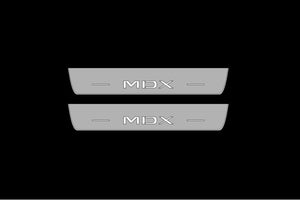 Illuminated LED Door Sill Tread Plates Acura MDX IV 2021+ With MDX Logo Acura Led Door Sills opdesign