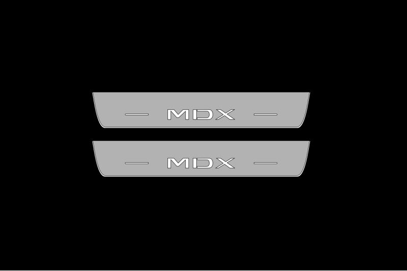 Illuminated LED Door Sill Tread Plates Acura MDX IV 2021+ With MDX Logo Acura Led Door Sills opdesign