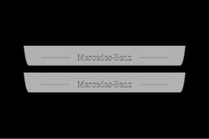 Illuminated LED Door Sill Tread Plates Mercedes EQS SUV 2022+ With Mercedes-Benz Logo Mercedes Led Door Sills opdesign