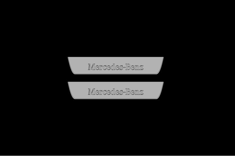 Illuminated LED Door Sill Tread Plates Mercedes S-Class W222 2013-2020 With Mercedes-Benz Logo Mercedes Led Door Sills opdesign