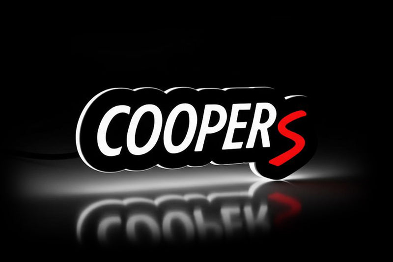 Mini Cooper S Type 1 LED grille badge with white COOPER lettering and red S