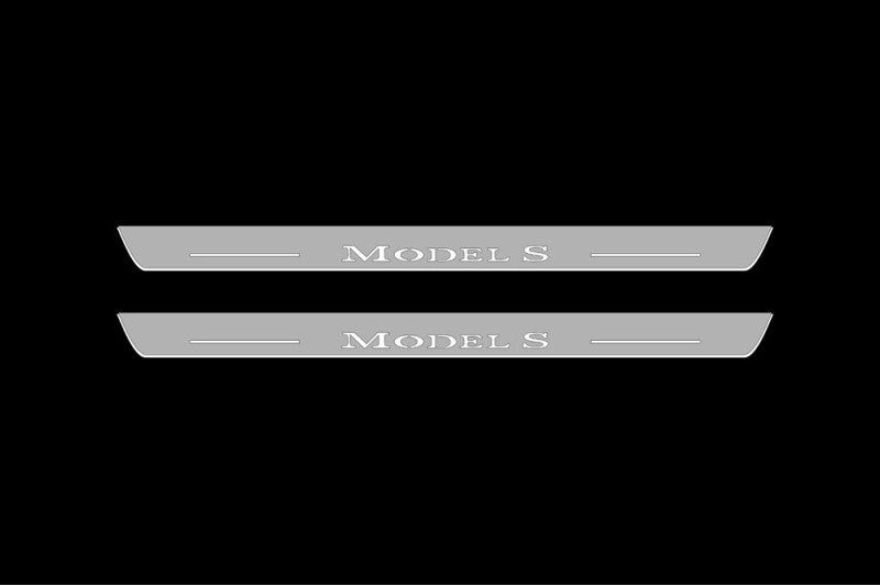 Illuminated LED Door Sill Tread Plates Tesla Model S 2012+ With Model S Logo Tesla Led Door Sills opdesign