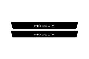 Tesla Model Y 2020+ Illuminated Matte Sill Plates with logo Model Y Tesla Led Door Sills PRO opdesign