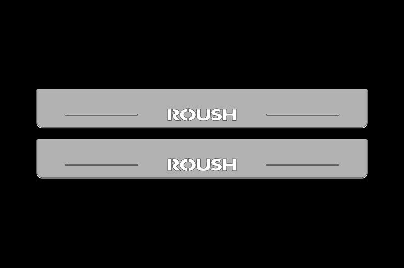 Illuminated LED Door Sill Tread Plates Ford Mustang VII 2023+ With Roush Logo Ford Led Door Sills opdesign