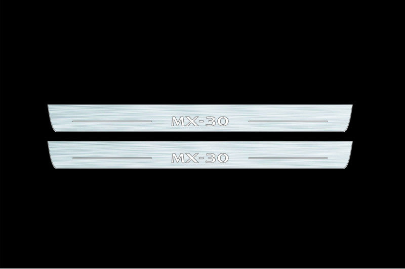 Illuminated LED Door Sill Tread Plates Mazda MX-30 2020+ With MX-30 Logo Mazda Led Door Sills opdesign