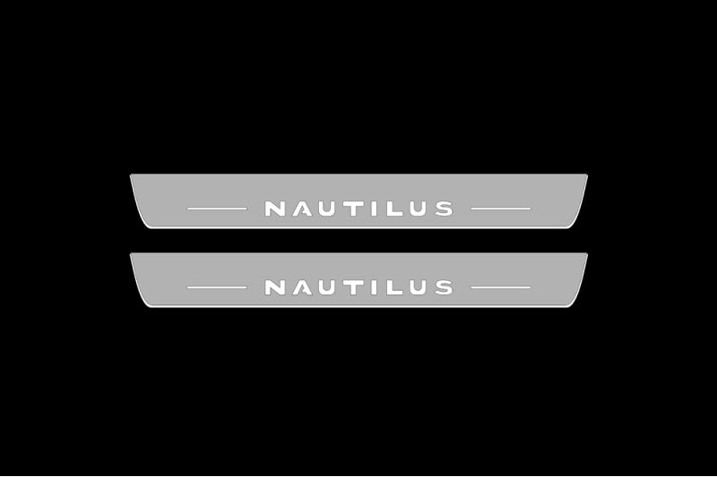 Illuminated LED Door Sill Tread Plates Lincoln Nautilus I 2019-2023 With Nautilus Logo Lincoln Led Door Sills opdesign