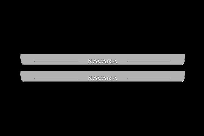 Illuminated LED Door Sill Tread Plates Nissan Navara III 2014+ With Navara Logo Nissan Led Door Sills opdesign