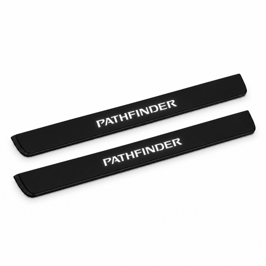 Nissan Pathfinder R52 2014–2021 — Matte PRO LED Door Sills — Pathfinder Logo