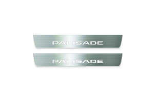 Hyundai Palisade LX2 2020+ LED door sill plates in stainless steel with Palisade logo