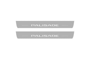 Illuminated LED Door Sill Tread Plates Hyundai Palisade 2020+ With Palisade Logo Hyundai Led Door Sills opdesign