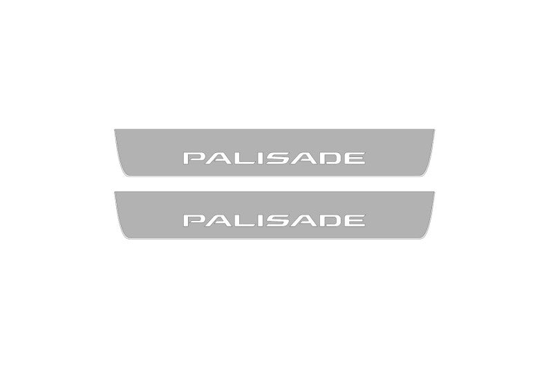 Illuminated LED Door Sill Tread Plates Hyundai Palisade 2020+ With Palisade Logo Hyundai Led Door Sills opdesign