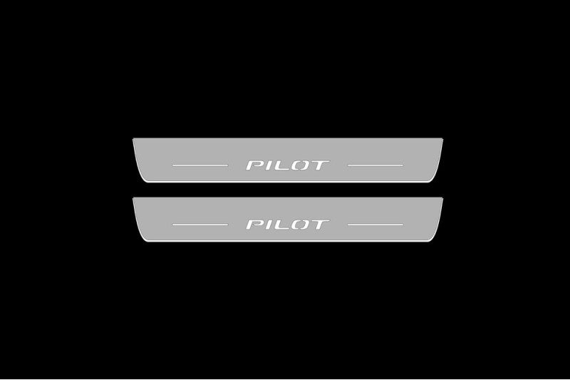 Illuminated LED Door Sill Tread Plates Honda Pilot III 2016-2023 With Pilot Logo Honda Led Door Sills opdesign