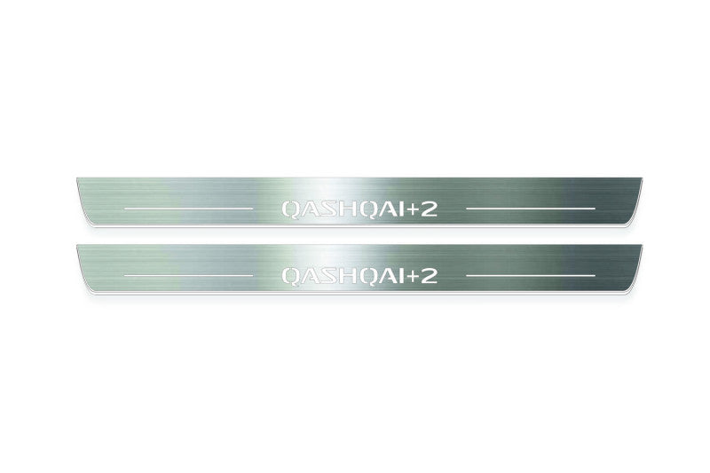 Nissan Qashqai I J10 Stainless Steel LED Door Sills – Qashqai +2 Logo