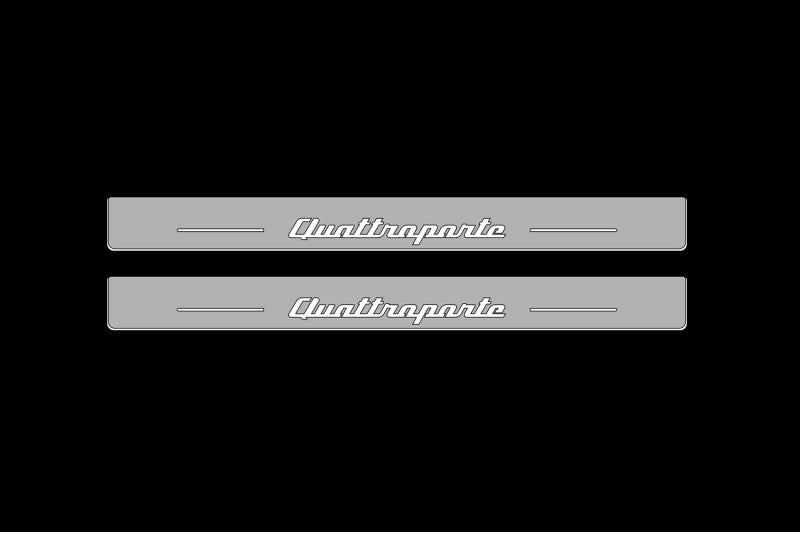 Illuminated LED Door Sill Tread Plates Maserati Quattroporte VI 2013-2023 With Quattroporte Logo Maserati Led Door Sills opdesign