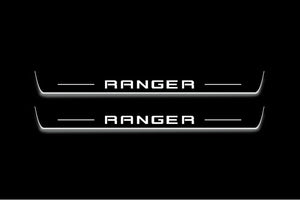 Ford Ranger IV 2018+ LED door sill plates in stainless steel with Ranger logo