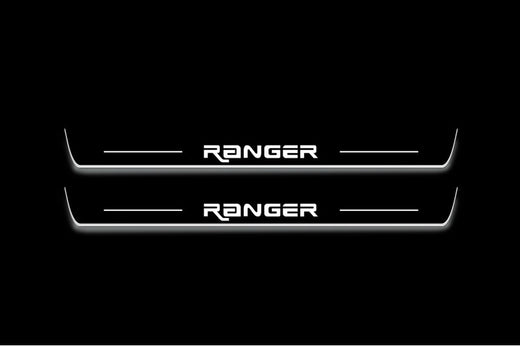 Ford Ranger T6 2011–2022 — Stainless Steel LED Door Sills — Custom Ranger Logo