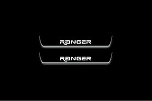 Ford Ranger IV 2018+ illuminated entry guards in stainless steel with Custom Ranger logo