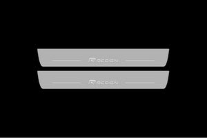 Illuminated LED Door Sill Tread Plates Volvo XC90 II 2015+ With Rdesign Logo Volvo Led Door Sills opdesign