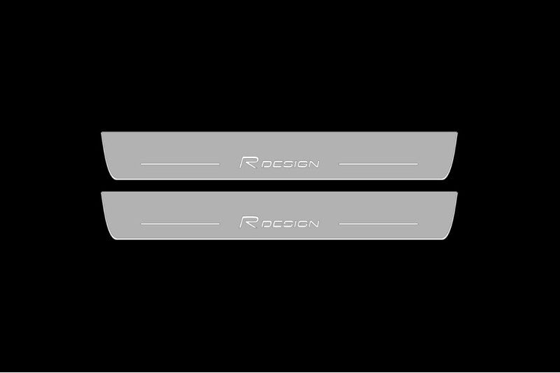 Illuminated LED Door Sill Tread Plates Volvo XC90 II 2015+ With Rdesign Logo Volvo Led Door Sills opdesign