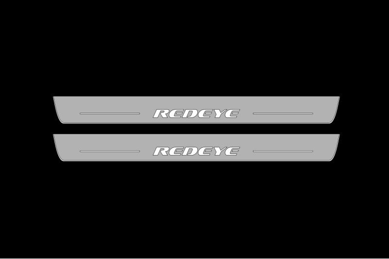 Illuminated LED Door Sill Tread Plates Dodge Charger 2011-2023 With REDEYE Logo Dodge Led Door Sills opdesign