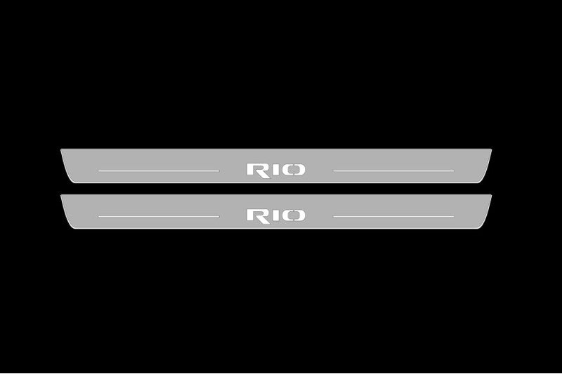 Illuminated LED Door Sill Tread Plates KIA Rio III 2011-2017 With Rio Logo KIA Led Door Sills opdesign