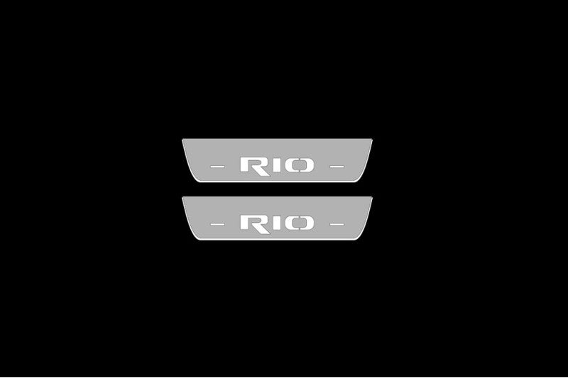 Illuminated LED Door Sill Tread Plates KIA Rio III 2011-2017 With Rio Logo KIA Led Door Sills opdesign