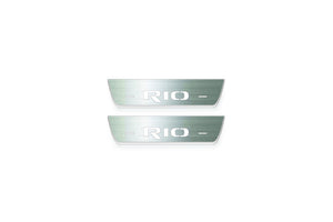 KIA Rio III 2011+ illuminated entry guards in stainless steel with Rio logo