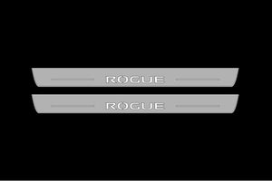 Illuminated LED Door Sill Tread Plates Nissan Rogue III 2021+ With Rogue Logo Nissan Led Door Sills opdesign