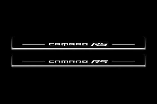 Chevrolet Camaro VI 2016–2024 — Stainless Steel LED Door Sills — Camaro RS Logo