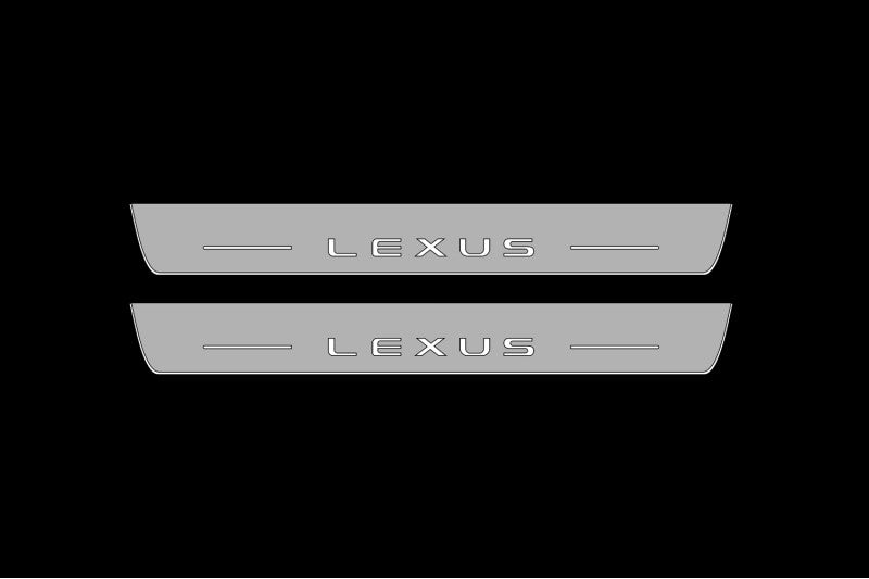 Illuminated LED Door Sill Tread Plates Lexus RZ 2022+ With Lexus Logo Lexus Led Door Sills opdesign