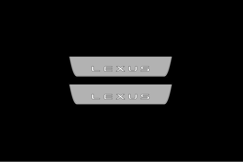 Illuminated LED Door Sill Tread Plates Lexus RZ 2022+ With Lexus Logo Lexus Led Door Sills opdesign