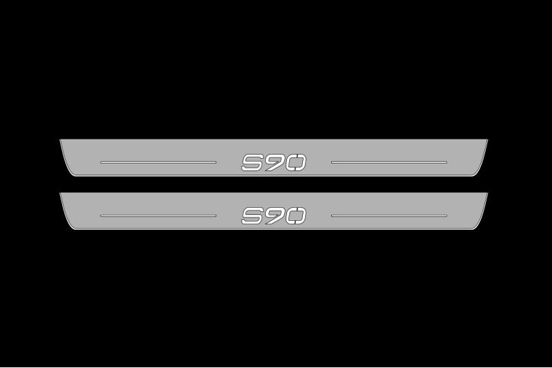 Illuminated LED Door Sill Tread Plates Volvo S90 II 2016+ With S90 Logo Volvo Led Door Sills opdesign