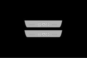 Illuminated LED Door Sill Tread Plates Volvo S90 II 2016+ With S90 Logo Volvo Led Door Sills opdesign