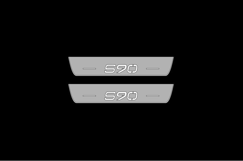 Illuminated LED Door Sill Tread Plates Volvo S90 II 2016+ With S90 Logo Volvo Led Door Sills opdesign