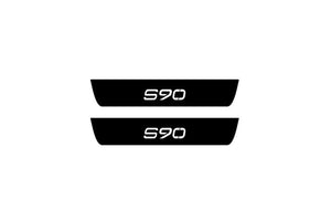 Volvo S90 II 2016+ Illuminated Matte Sill Plates with logo S90 Volvo Led Door Sills PRO opdesign