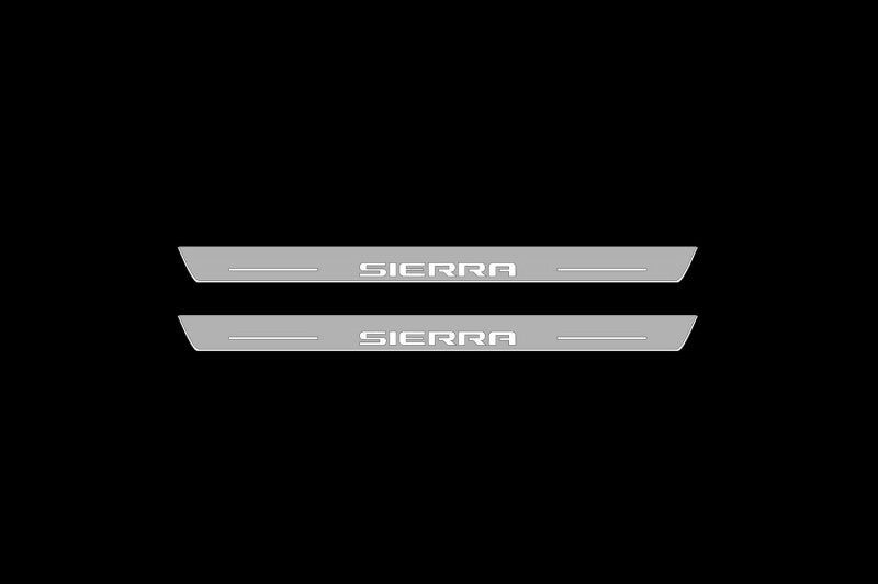 GMC Sierra V 2018+ LED Door Sills Illuminated Scuff Sierra Logo Stainless Steel Entry Guards Door Sills opdesign
