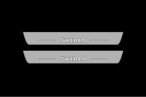 Illuminated LED Door Sill Tread Plates Skoda Yeti 2009-2017 With Skoda Logo Skoda Led Door Sills opdesign