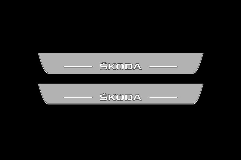Illuminated LED Door Sill Tread Plates Skoda Yeti 2009-2017 With Skoda Logo Skoda Led Door Sills opdesign