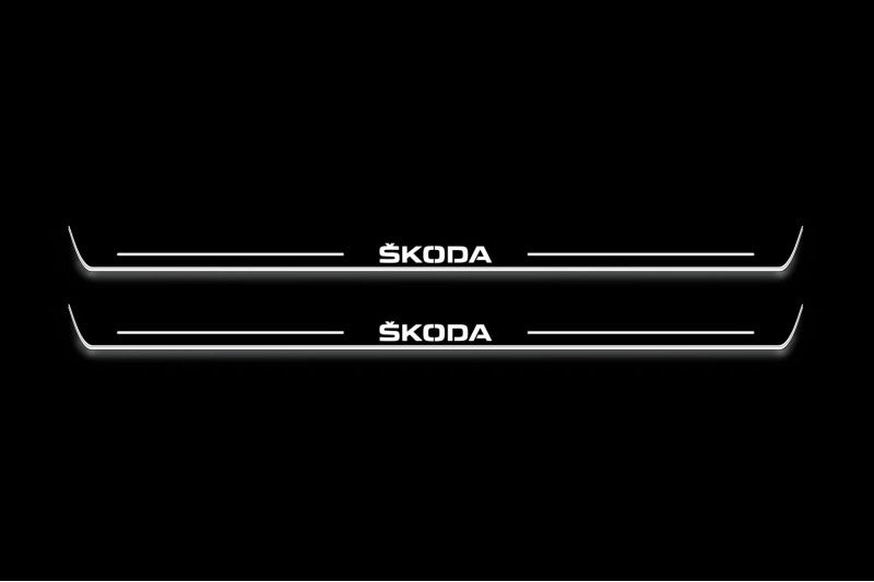 Skoda Enyaq IV 2020+ Stainless Steel LED Door Sills – Skoda Logo
