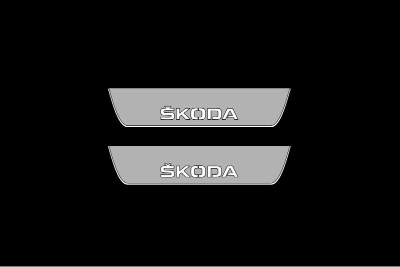Illuminated LED Door Sill Tread Plates Skoda Yeti 2009-2017 With Skoda Logo Skoda Led Door Sills opdesign