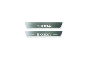 Skoda Enyaq IV 2020+ Stainless Steel LED Door Sills – Skoda Logo