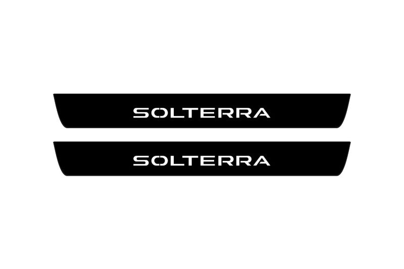 Subaru Solterra 2022+ Illuminated Matte Sill Plates with logo Solterra Subaru Led Door Sills PRO opdesign