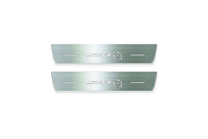 Dodge Durango III 2011+ stainless steel LED door sill plates with SRT Hellcat logo