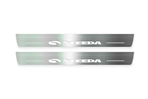 Ford Mustang VI 2015-2023 LED Door Sills Illuminated Scuff Steeda Logo Stainless Steel Entry Guards