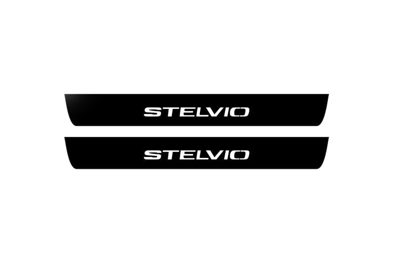 Alfa Romeo Stelvio 2016+ Illuminated Matte Sill Plates with logo Stelvio Alfa Romeo Led Door Sills PRO opdesign