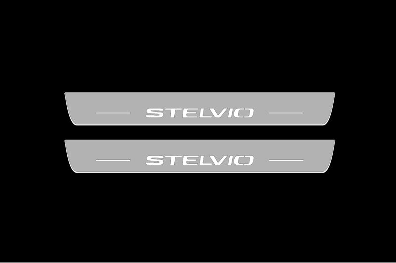 Illuminated LED Door Sill Tread Plates Alfa Romeo Stelvio 2016+ With Stelvio Logo Alfa Romeo Led Door Sills opdesign